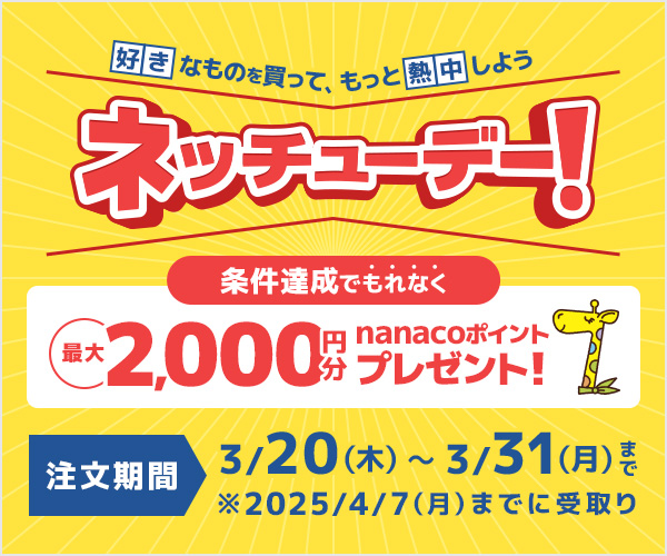 ネッチューデー！条件達成でもれなく最大2000円分nanacoポイントプレゼント！