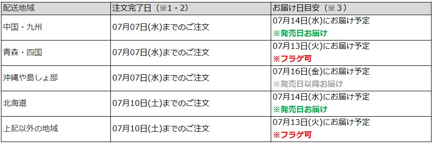 7日までの注文でフラゲ可能