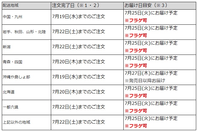 一都六県なら7月22日までの注文でフラゲ(7月25日)の受取り(お迎え)可能