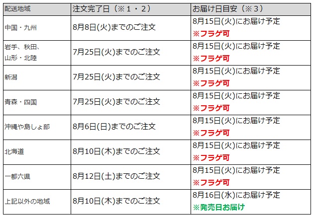 関東なら8月12日までのご注文で、フラゲ日(8月15日)にお迎え可能