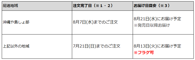 関東一都六県なら7月21日までの注文でフラゲ(8月13日)の受取り(お迎え)可能