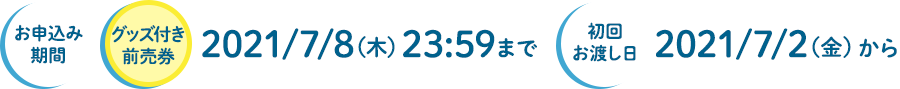 お申込み期間 グッズ付き前売券 2021/7/8(木)23:59まで　初回お渡し日 2021/7/2(金)から