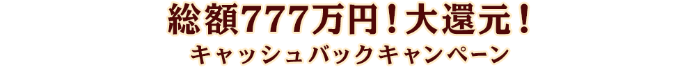 総額777万円!大還元!キャッシュバックキャンペーン