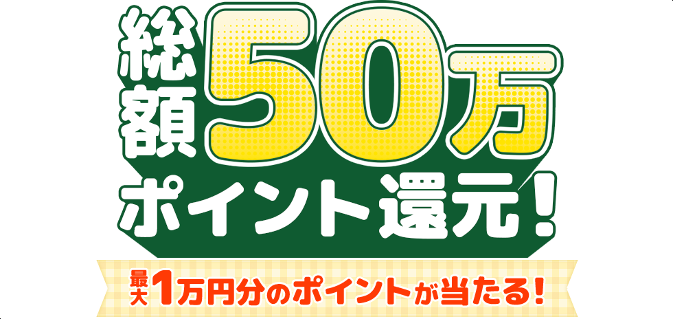 総額50万ポイント還元!最大1万円分のポイントが当たる!