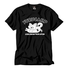 ゆるキャン△ ちくわ&ツカぽん Tシャツ ブラック