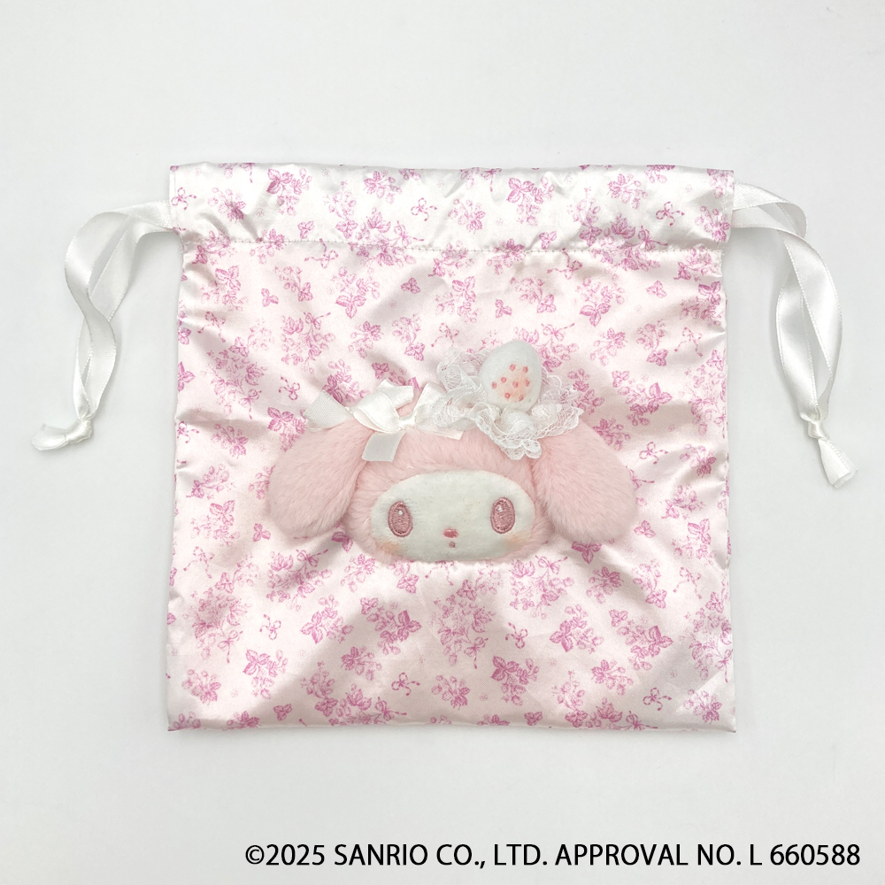 マイメロディ　白いちごのティーパーティー　マスコットホルダー　巾着セット マイメロディ 白いちごのティーパーティー マスコットホルダー 巾着