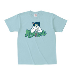 【新価格】むぎ(猫)／メロンソーダTシャツ（フロストスカイ） Sサイズ
