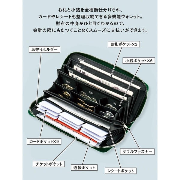 JAM HOME MADE スマートに会計できる 超仕分け財布BOOK DARK GREEN ver