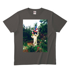 むぎ（猫）／むぎのフワフワ風船Tシャツ（チャコール）Sサイズ