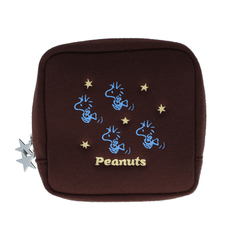 スウェットスクエアポーチ　PEANUTS WOODSTOCK&SNOOPY 3　ブラウン