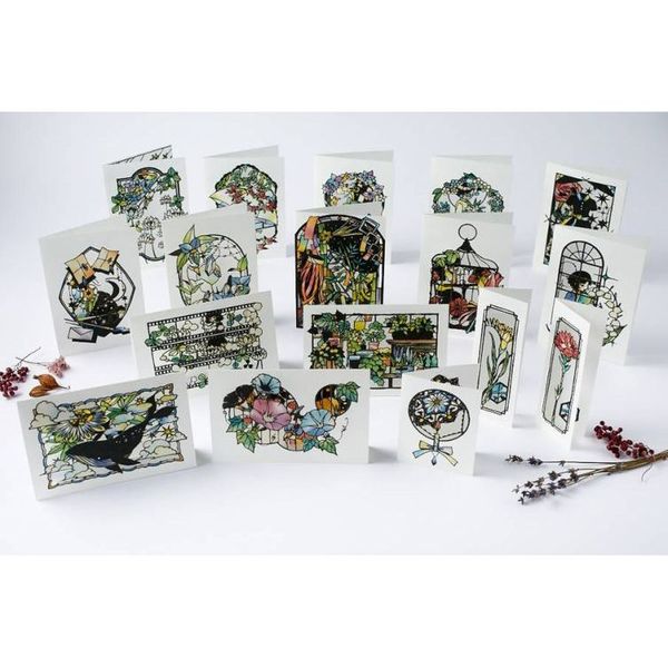 そのまま切って贈れるステンドグラス切り絵美しいグリーティングカード